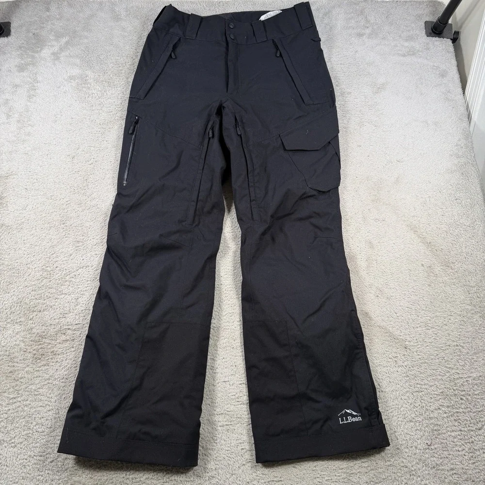 LL Bean Pants Mens Small Black Insulated Snow Ski Zip Pockets Lined Nylon Tek